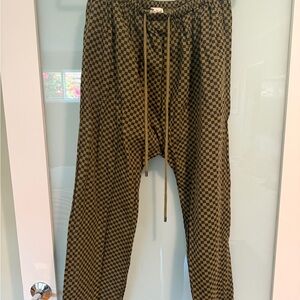 THE GREAT Reef Pants Checkerboard Drawstring — Olive & Black